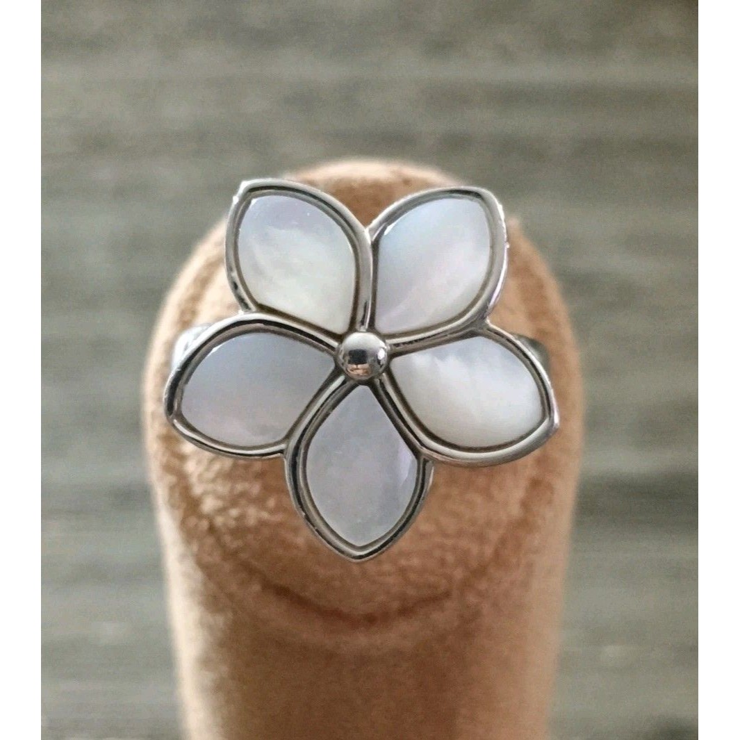 Qvc Steel By Design White Moonstone Flower Ring Size 9.5 Stainless Steel
